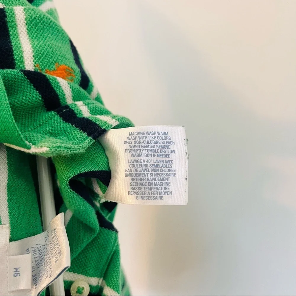 Ralph Lauren Striped Green and White one-piece collared Footie outfit